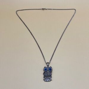 Silver 925 Owl Pendant Necklace with Blue Accents
